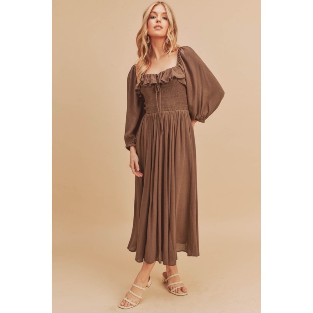 Elegant Brown Midi Dress - Picture 11 of 11